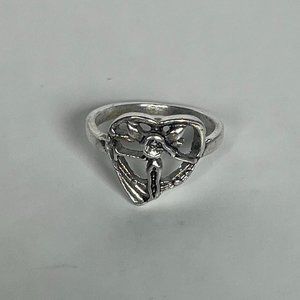 Y2K Silver Heart Angel Ring